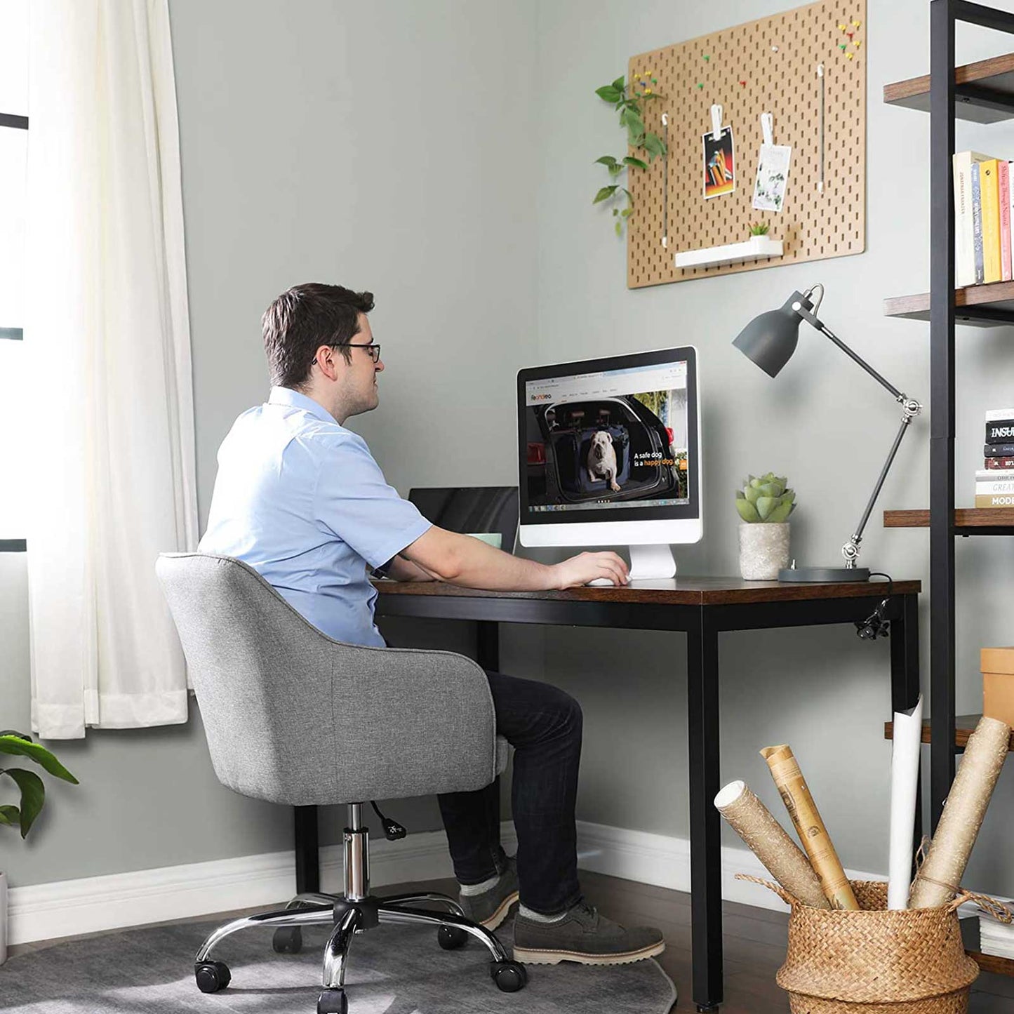 Ergonomischer Bürostuhl – Grau, Höhenverstellbar, Stoffbezug in Leinenoptik, bis 120 kg