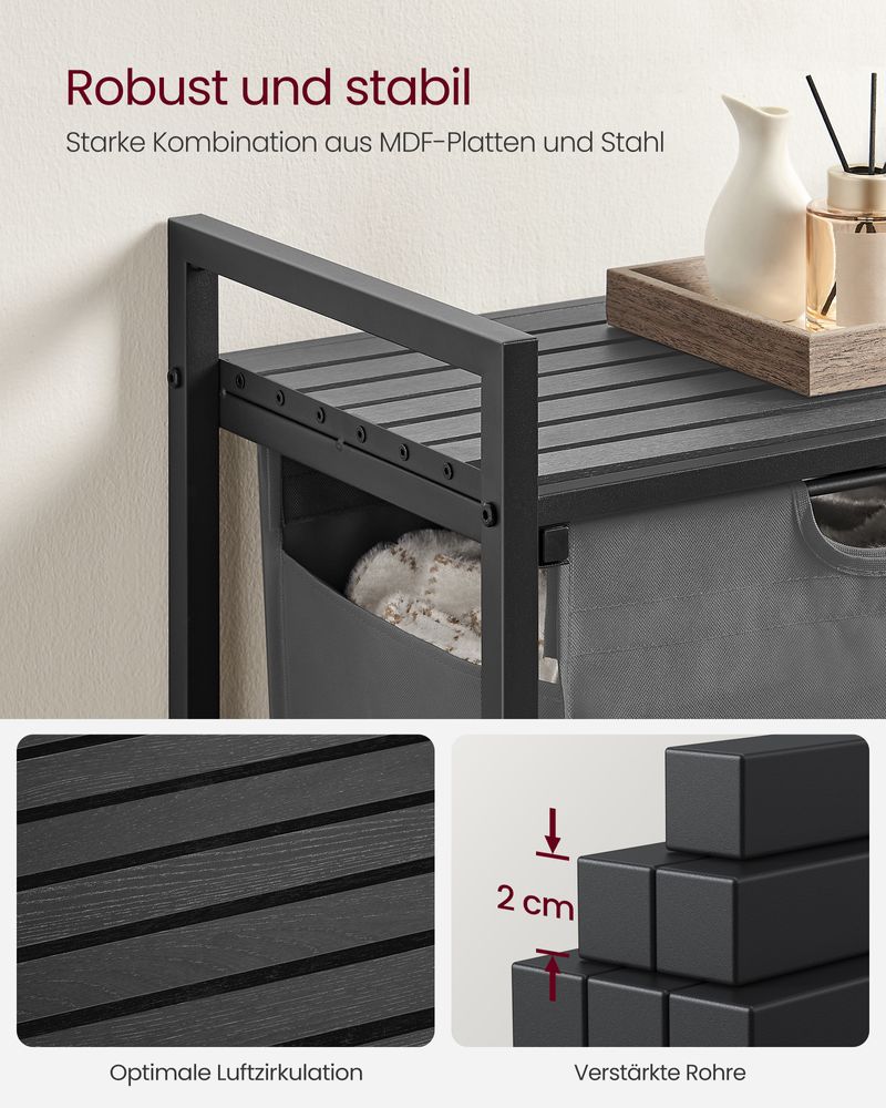 Grauer Wäschekorb mit Ablagefläche - Wäschebehälter mit einem Fach (65L) fürs Badezimmer, Schlafzimmer