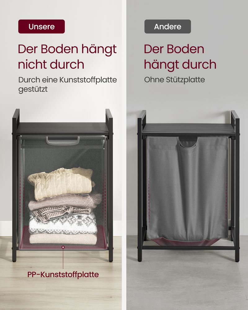 Grauer Wäschekorb mit Ablagefläche - Wäschebehälter mit einem Fach (65L) fürs Badezimmer, Schlafzimmer