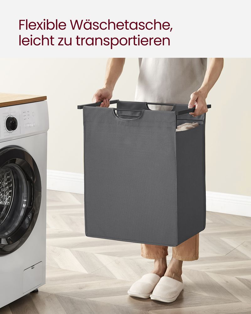 Grauer Wäschekorb mit Ablagefläche - Wäschebehälter mit einem Fach (65L) fürs Badezimmer, Schlafzimmer