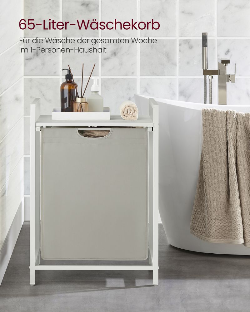 Weisser Wäschekorb mit Ablagefläche - Wäschebehälter mit einem Fach (65L) fürs Badezimmer, Schlafzimmer