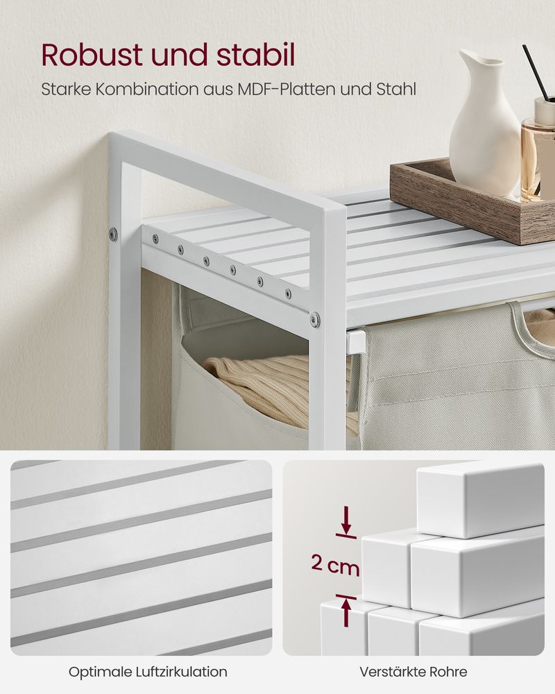Weisser Wäschekorb mit Ablagefläche - Wäschebehälter mit einem Fach (65L) fürs Badezimmer, Schlafzimmer