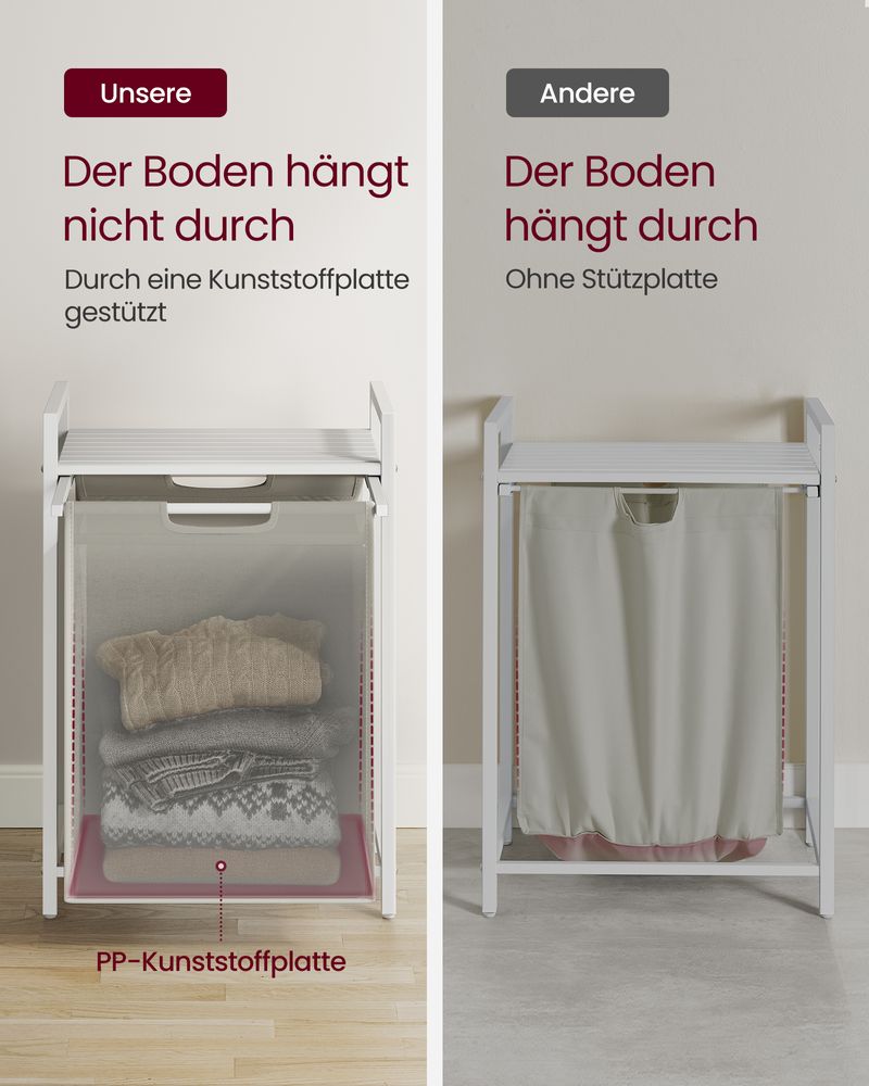 Weisser Wäschekorb mit Ablagefläche - Wäschebehälter mit einem Fach (65L) fürs Badezimmer, Schlafzimmer