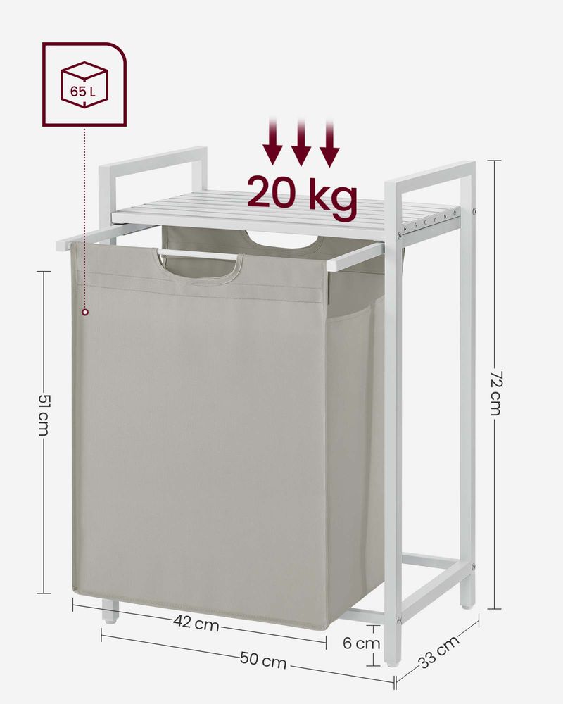 Weisser Wäschekorb mit Ablagefläche - Wäschebehälter mit einem Fach (65L) fürs Badezimmer, Schlafzimmer