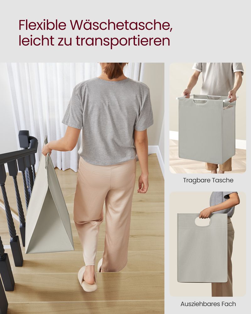 Weisser Wäschekorb mit Ablagefläche - Wäschebehälter mit einem Fach (65L) fürs Badezimmer, Schlafzimmer