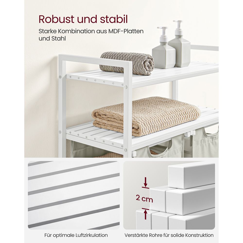 Weisser Wäschekorb mit 2 Ablageflächen - Wäschebehälter mit zwei Fächern fürs Badezimmer, Schlafzimmer