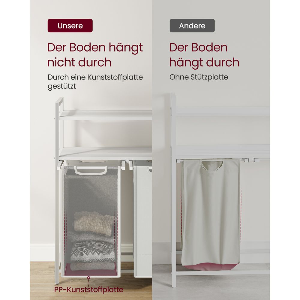 Weisser Wäschekorb mit 2 Ablageflächen - Wäschebehälter mit zwei Fächern fürs Badezimmer, Schlafzimmer