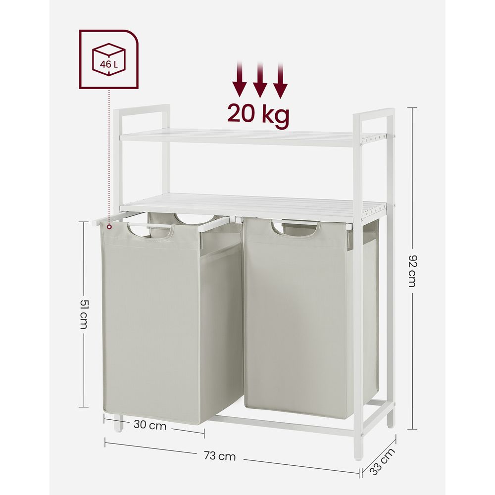 Weisser Wäschekorb mit 2 Ablageflächen - Wäschebehälter mit zwei Fächern fürs Badezimmer, Schlafzimmer