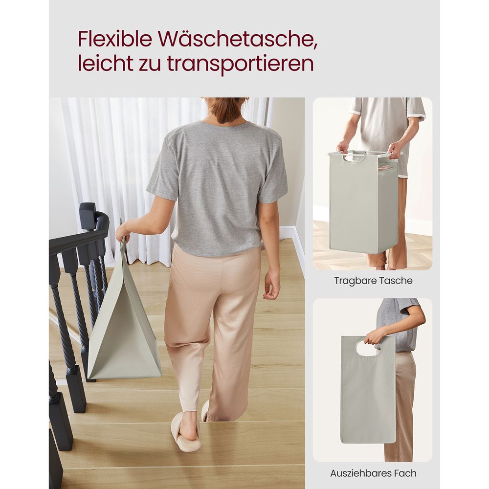 Weisser Wäschekorb mit 2 Ablageflächen - Wäschebehälter mit zwei Fächern fürs Badezimmer, Schlafzimmer