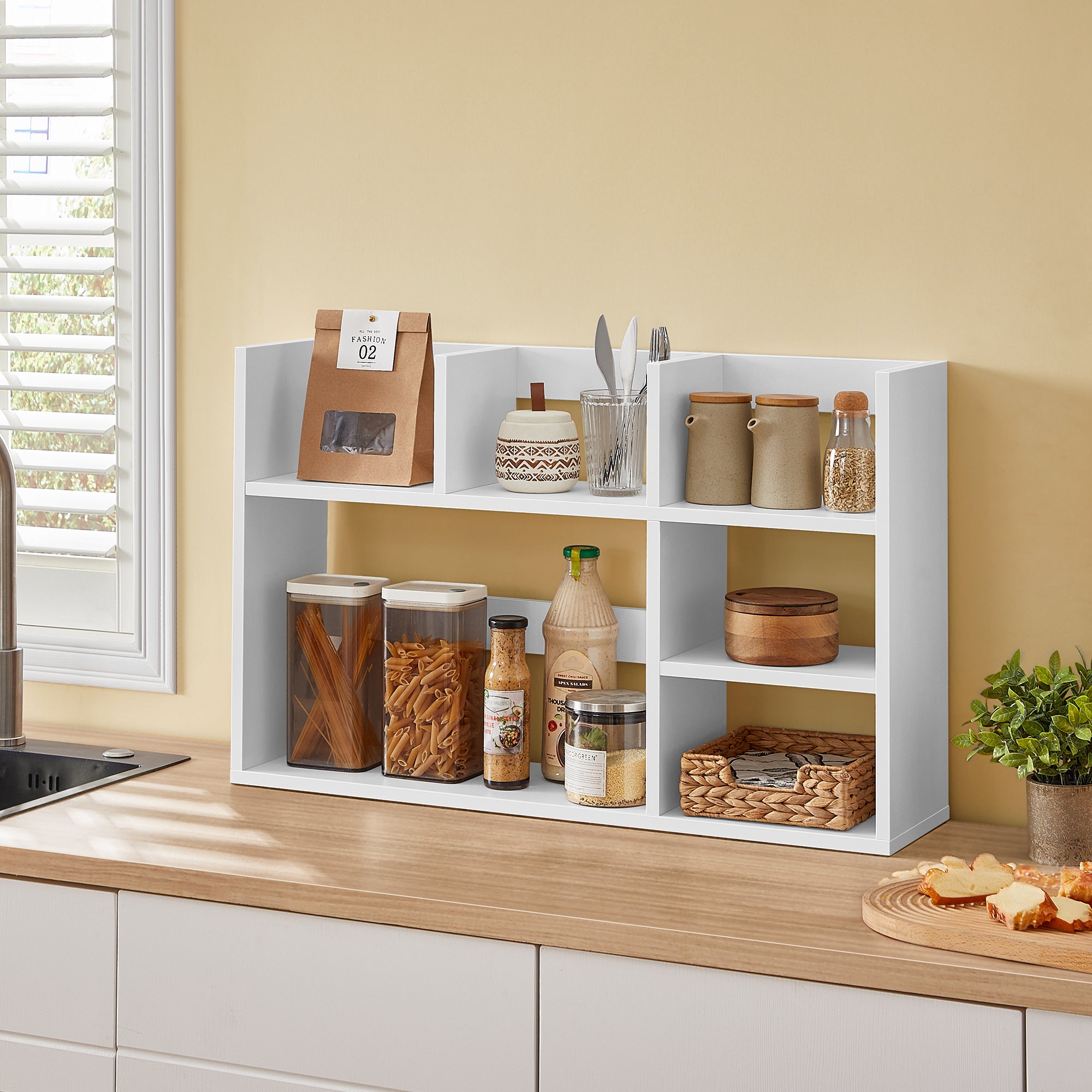 Schreibtischregal mit 6 Fächern – Weiss, 3-stöckiges Desktop-Regal, 80 × 20 × 50 cm