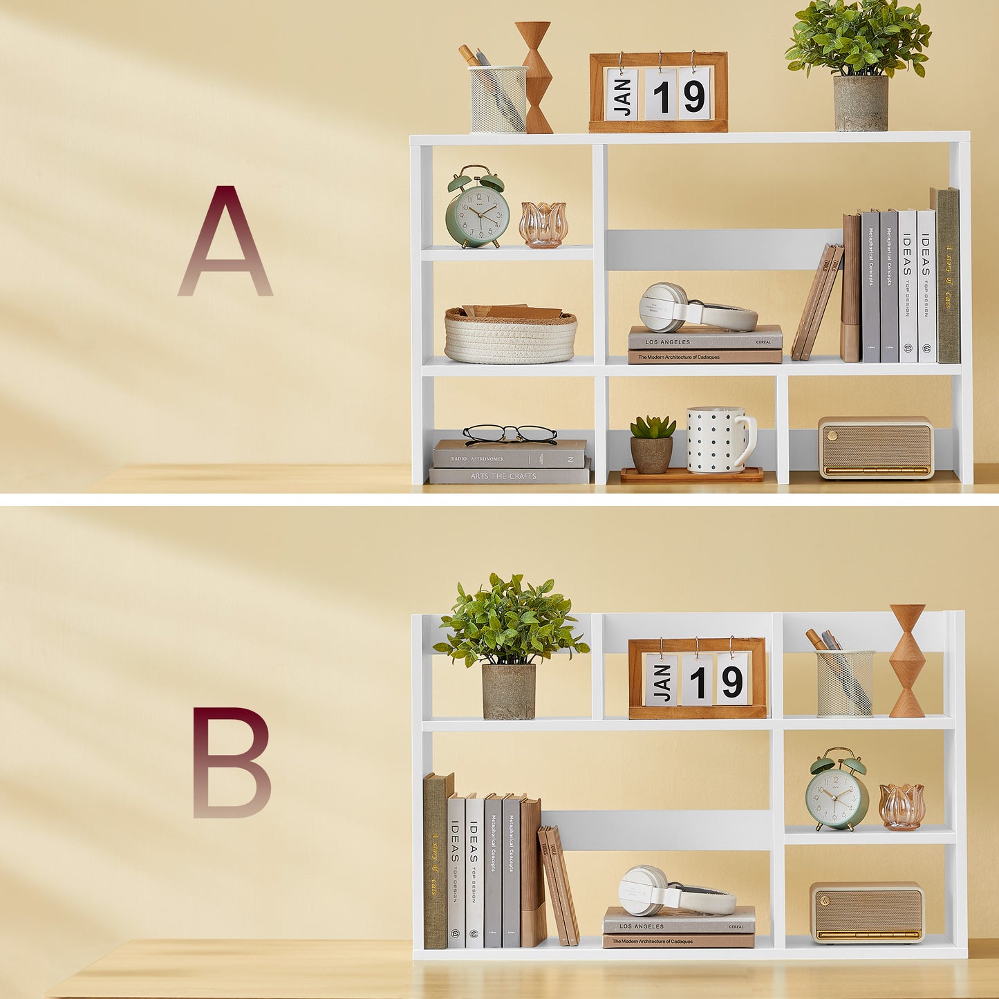 Schreibtischregal mit 6 Fächern – Weiss, 3-stöckiges Desktop-Regal, 80 × 20 × 50 cm