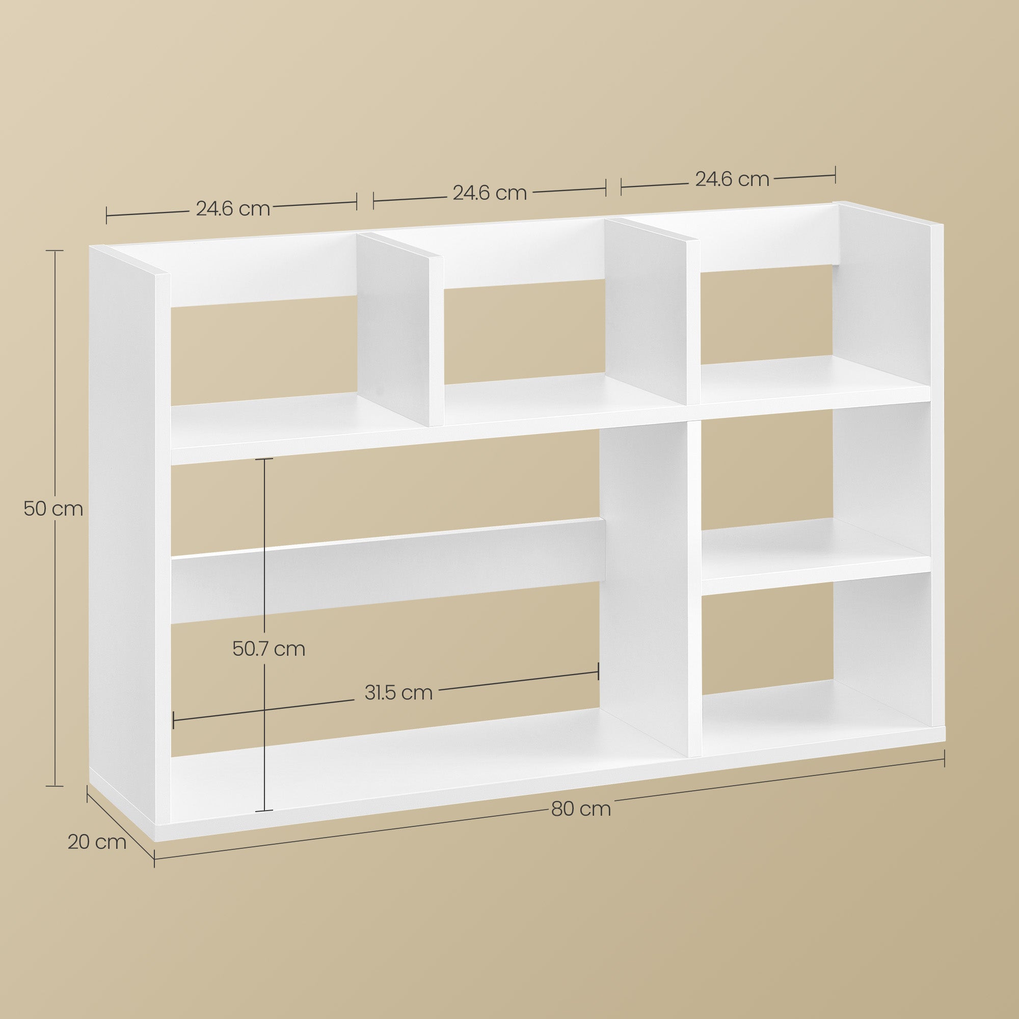 Schreibtischregal mit 6 Fächern – Weiss, 3-stöckiges Desktop-Regal, 80 × 20 × 50 cm