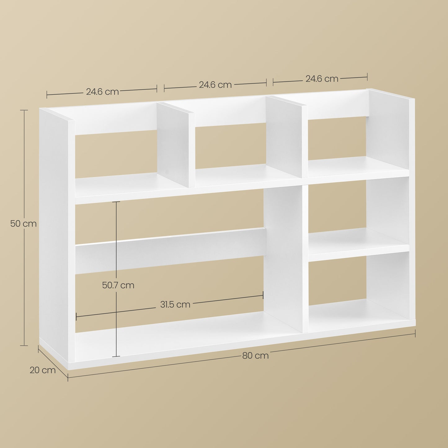 Schreibtischregal mit 6 Fächern – Weiss, 3-stöckiges Desktop-Regal, 80 × 20 × 50 cm