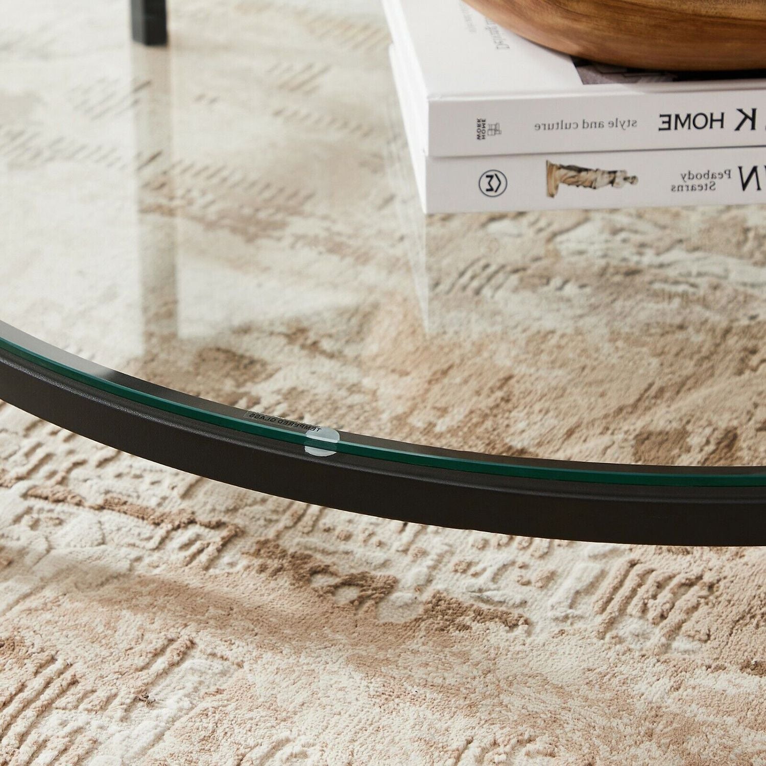 Runder Couchtisch mit Glasplatte & Marmoroptik – Ø 80 cm, Schwarz / Weiss, Modernes Design