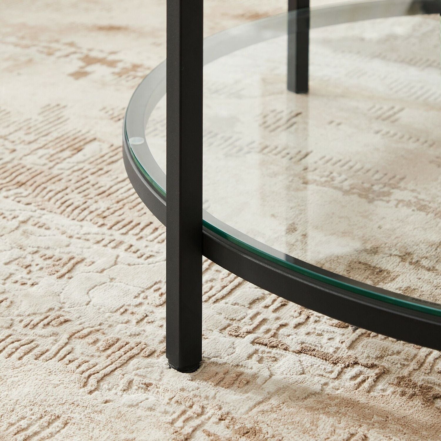 Runder Couchtisch mit Glasplatte & Marmoroptik – Ø 80 cm, Schwarz / Weiss, Modernes Design