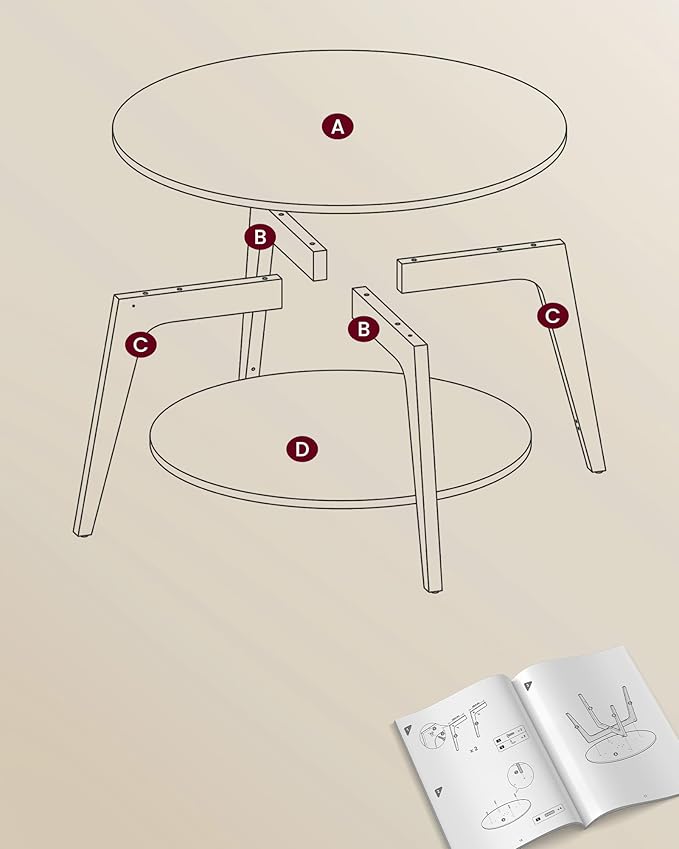 Couchtisch rund – 2 Ebenen, Ø 80 cm, Honigbraun, mit Ablage & Holzoptik