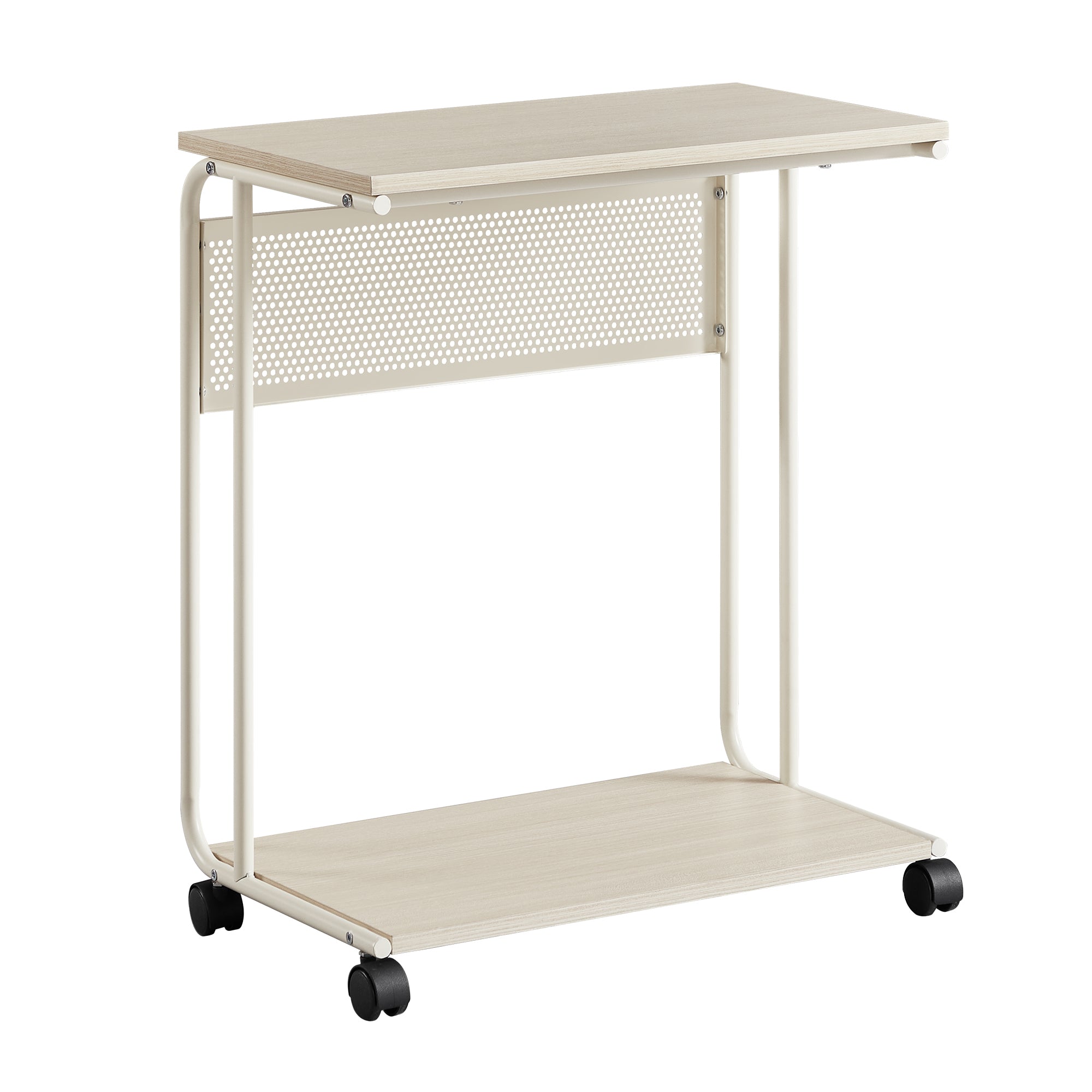 Beistelltisch C-Form mit Rollen – Cremeweiss, Höhenverstellbar & Mobil, Industrial Design