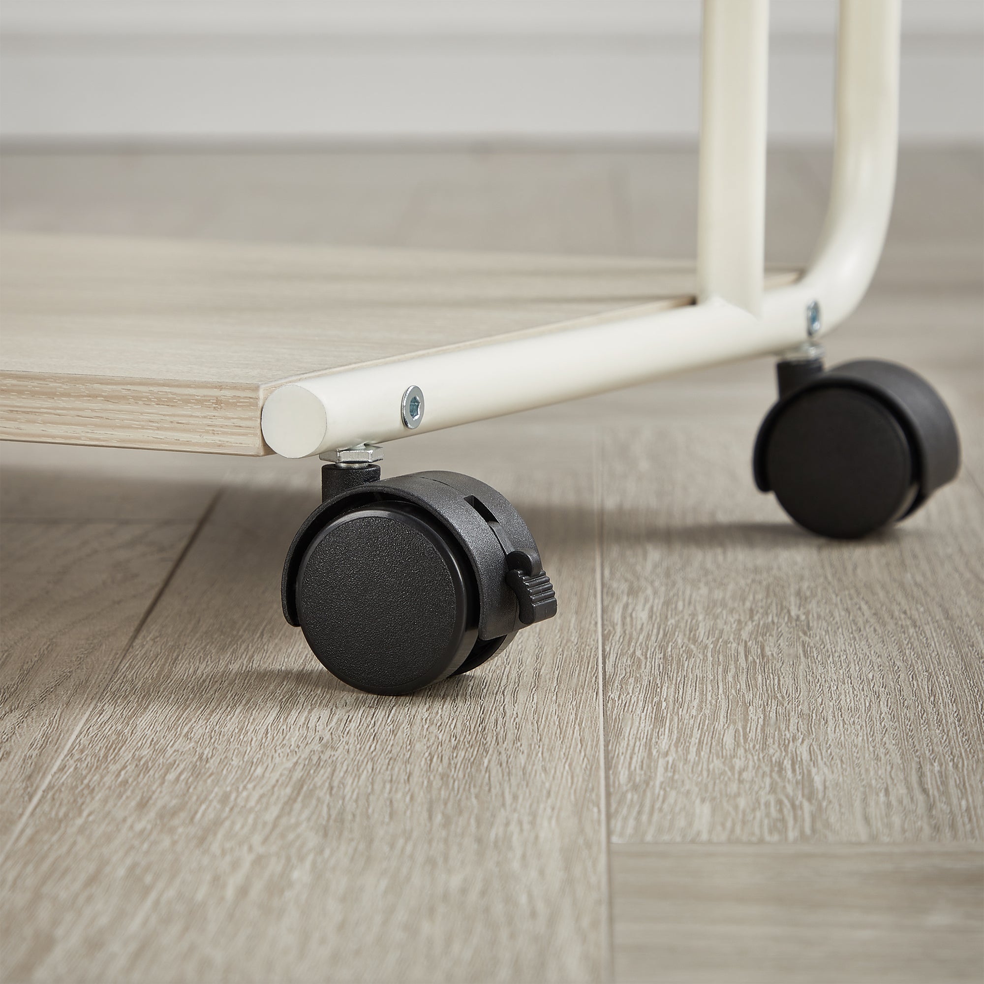 Beistelltisch C-Form mit Rollen – Cremeweiss, Höhenverstellbar & Mobil, Industrial Design