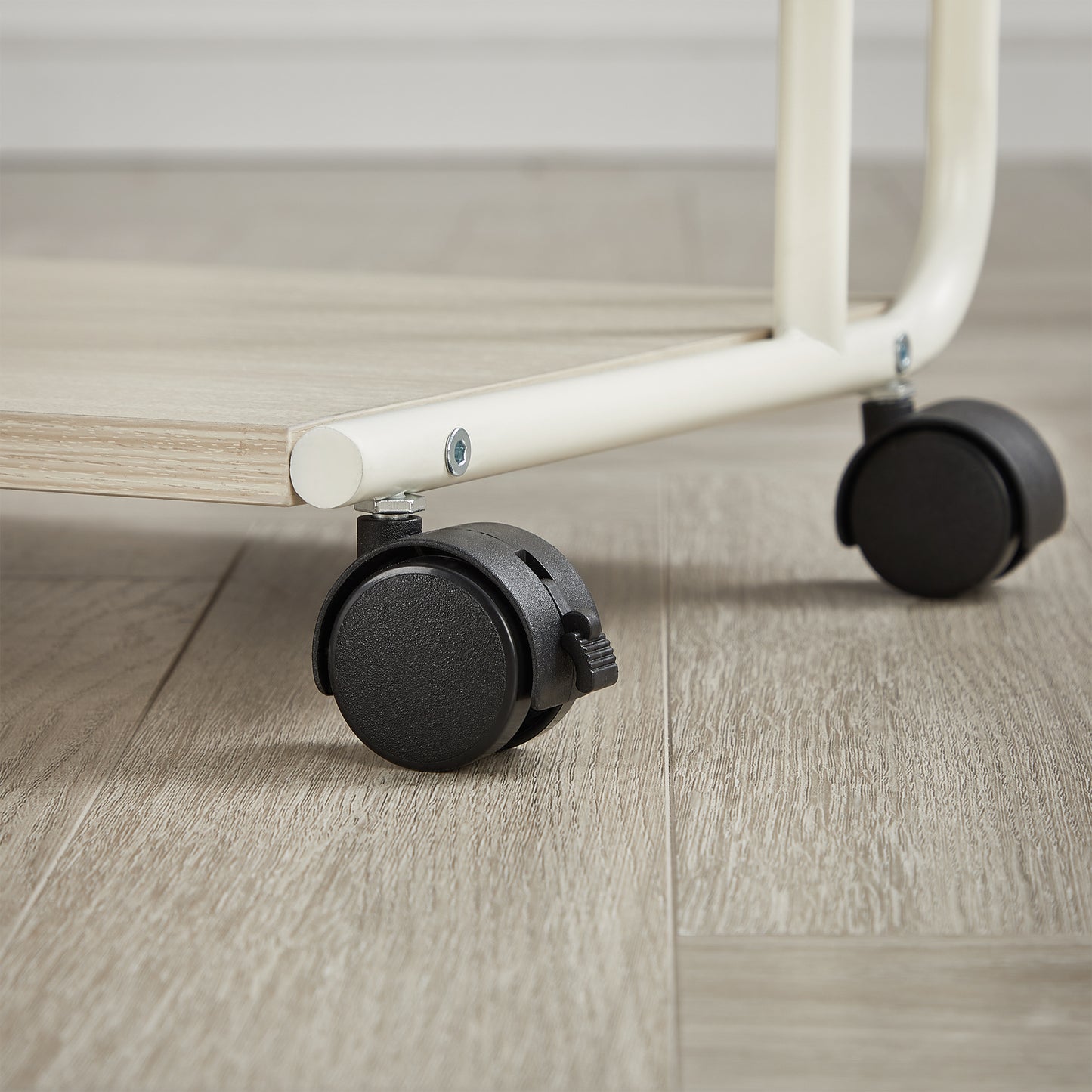 Beistelltisch C-Form mit Rollen – Cremeweiss, Höhenverstellbar & Mobil, Industrial Design