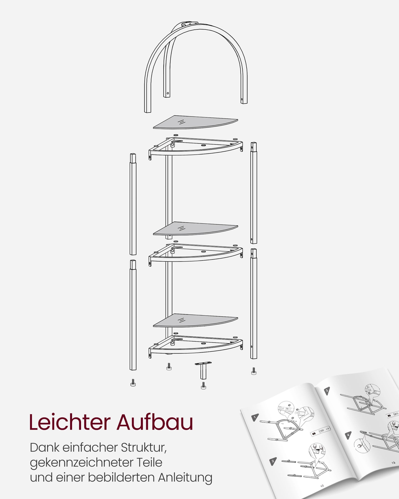 Eckregal mit Glasböden – 3 Ebenen, Gold, Modernes Design für Bad & Wohnzimmer