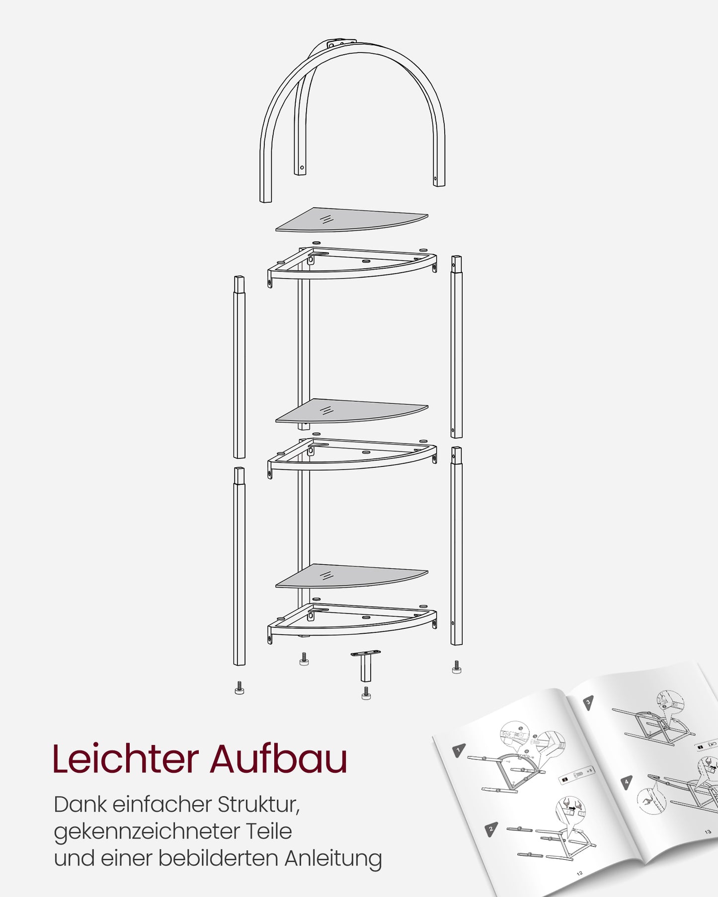 Eckregal mit Glasböden – 3 Ebenen, Gold, Modernes Design für Bad & Wohnzimmer