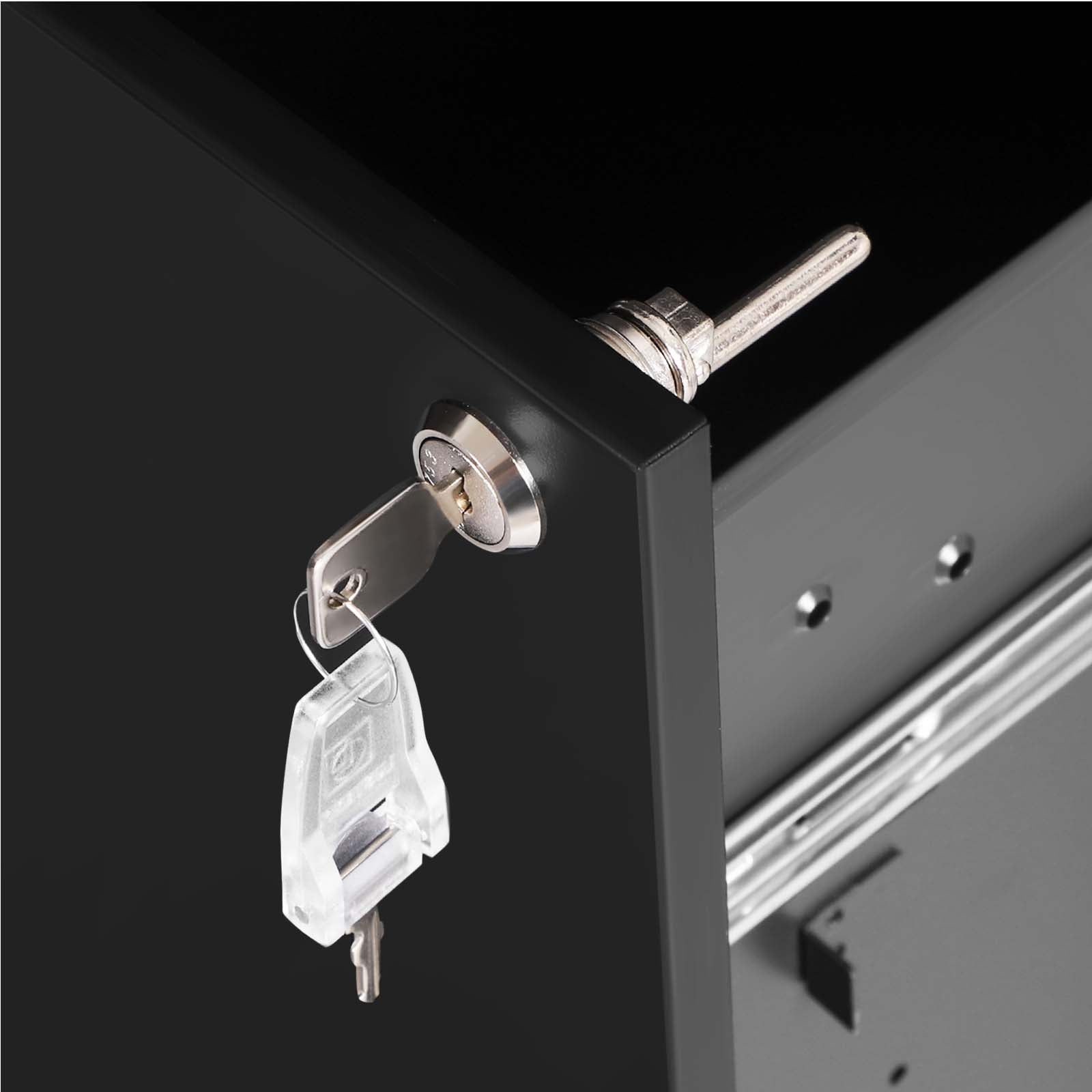 Mobiler Rollcontainer mit Schloss – 3 Schubladen, Mattschwarz, Stahl, 39 × 45 × 55 cm