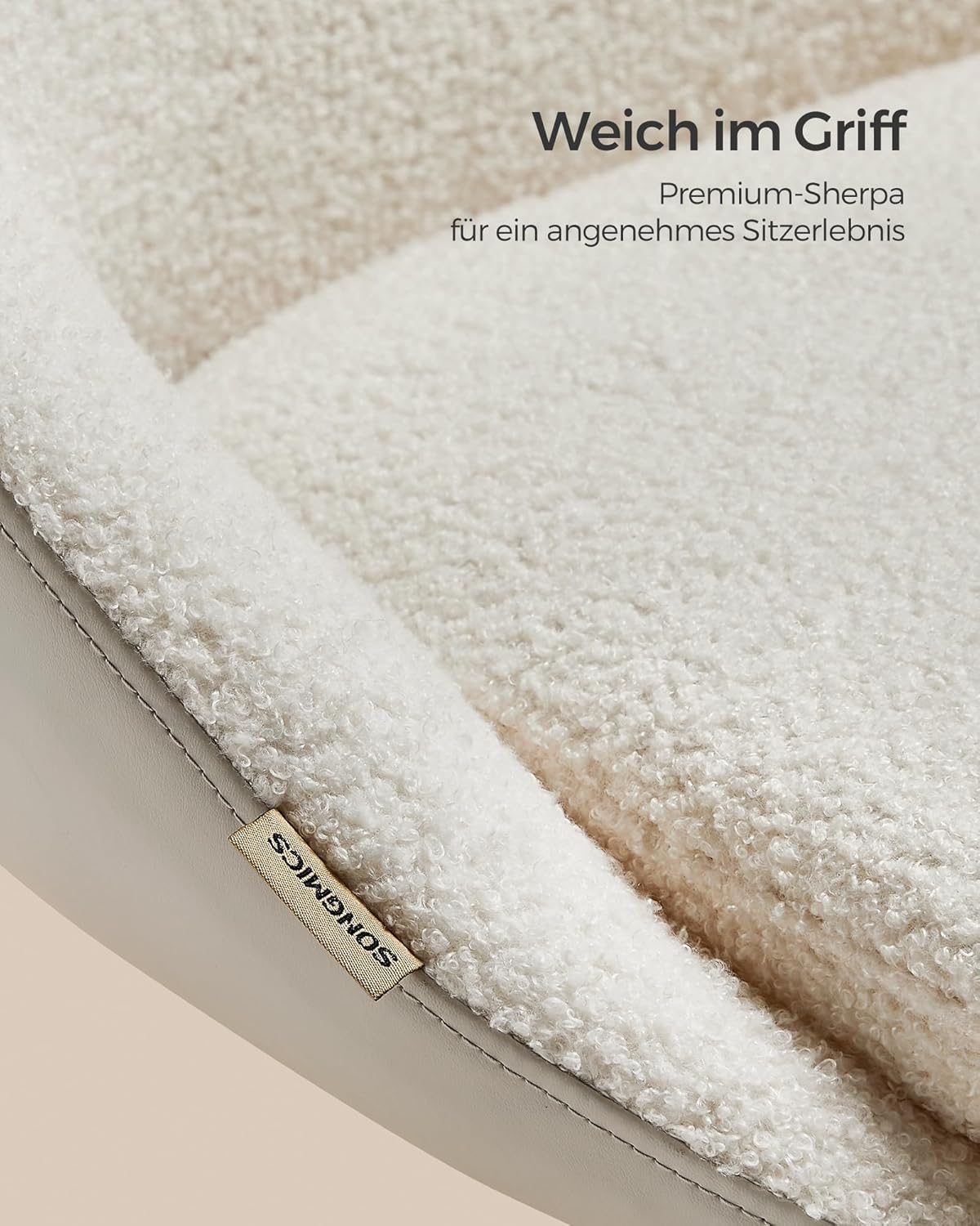 Drehstuhl ohne Armlehnen – Sherpa Stoff, verstellbar, Cappuccino Beige / Weiss