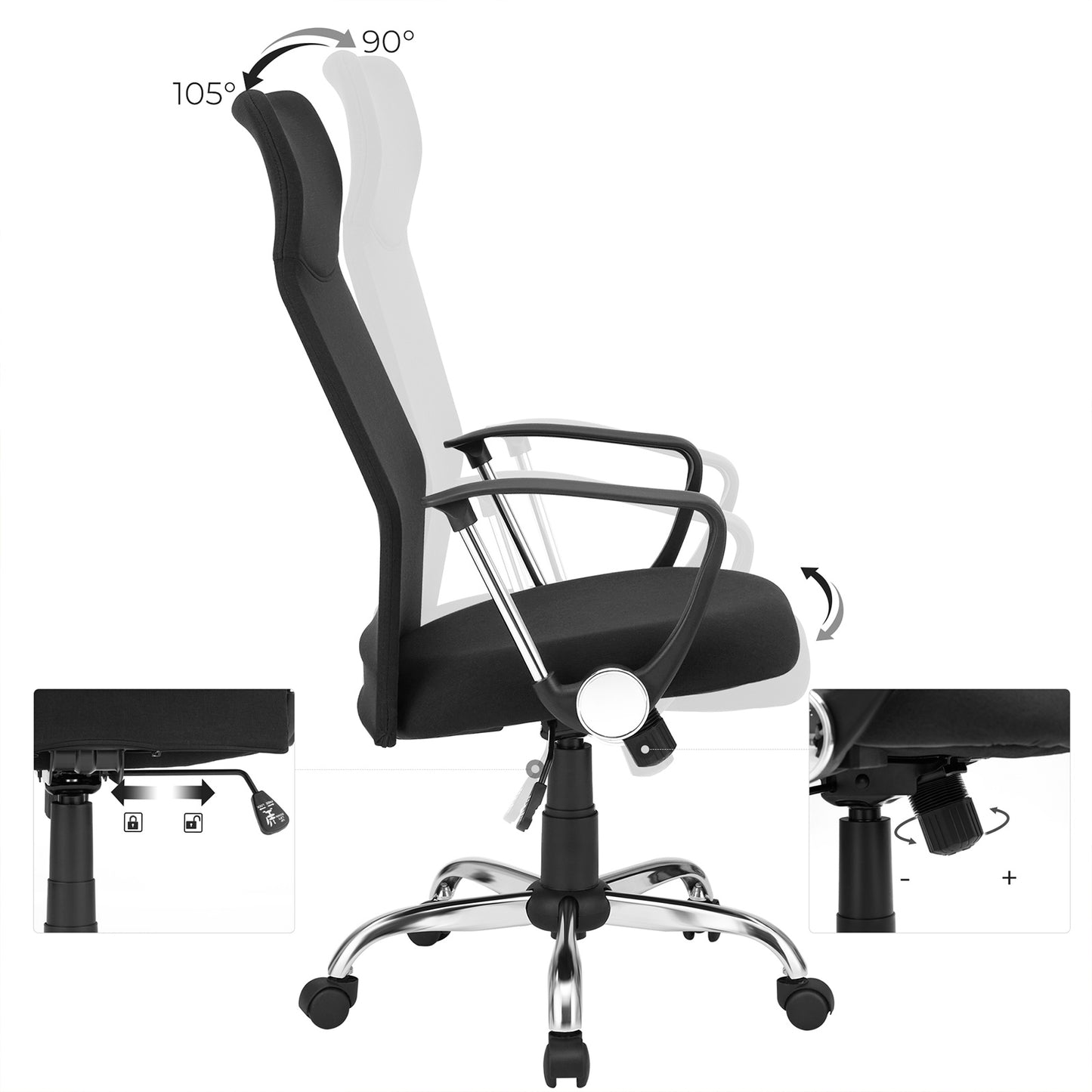 Ergonomischer Bürostuhl – Schwarz, Stoffbezug, Drehbar & Verstellbar bis 120 kg