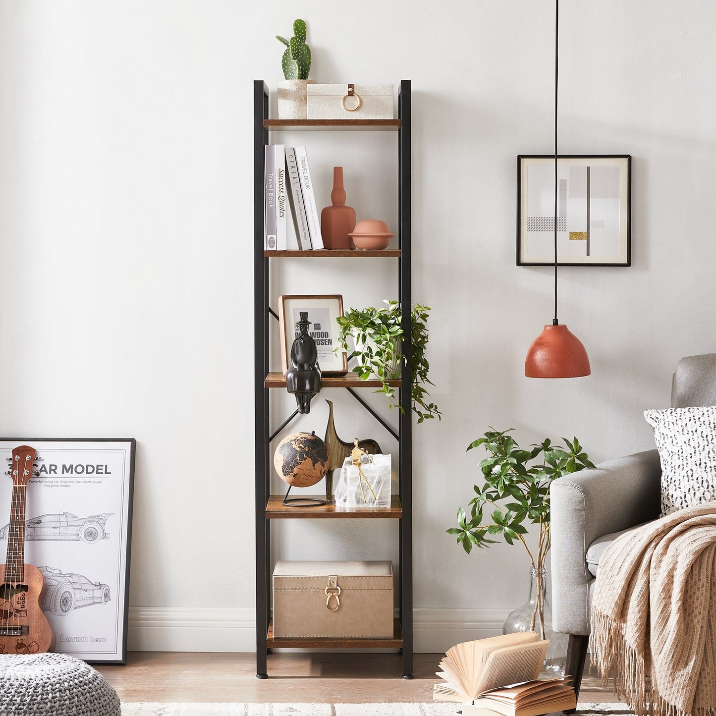 Regal mit 5 edlen Holzboden, Bücherregal mit Vintagestyle
